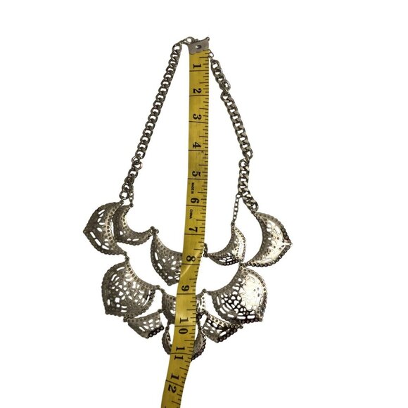 Womens Silver Statement Necklace With Layered Geometric Design - Picture 4 of 6